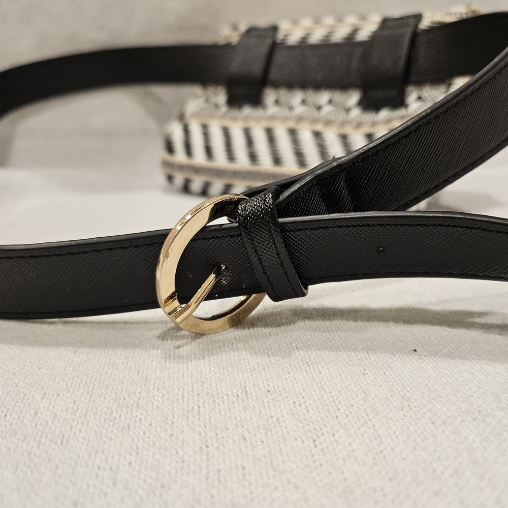 Geometric Belt Purse Waist Stylish Black White Pattern Zip Buckle Adjustable - Picture 4 of 7